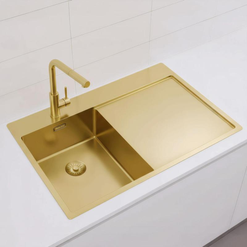 Pure.Sink Exclusivo Zlata majhna pomivalna korita z odkapnim delom 78x52 cm Tapwing levo PEX3478LT-60