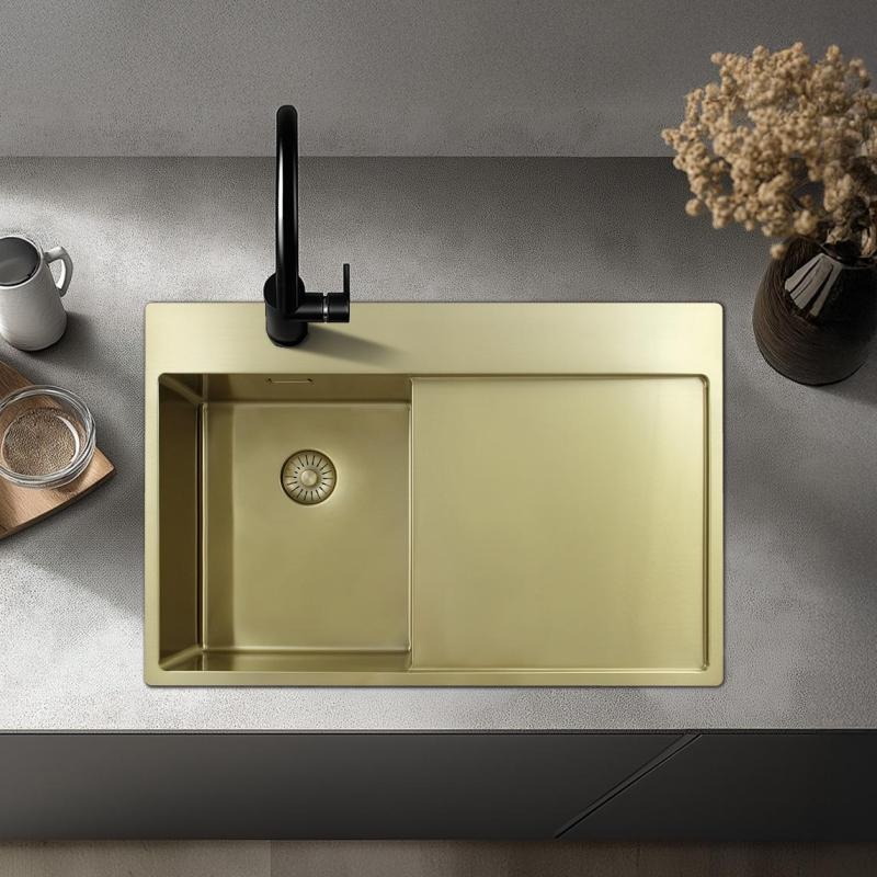 Pure.Sink Exclusivo Zlata majhna pomivalna korita z odkapnim delom 78x52 cm Tapwing levo PEX3478LT-60