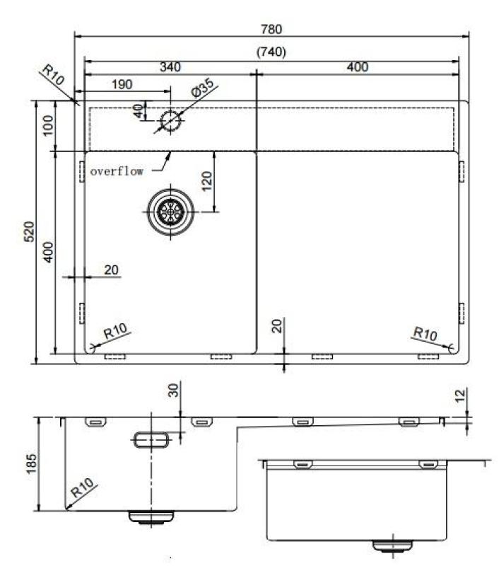 Pure.Sink Exclusivo Zlata majhna pomivalna korita z odkapnim delom 78x52 cm Tapwing levo PEX3478LT-60