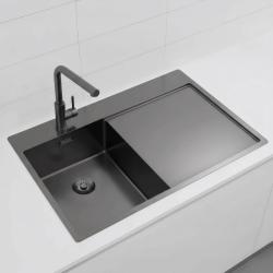 Pure.Sink Exclusivo Gun Metal majhno pomivalno korito z odcejevalnikom 78x52 cm Tapwing levo PEX3478LT-61
