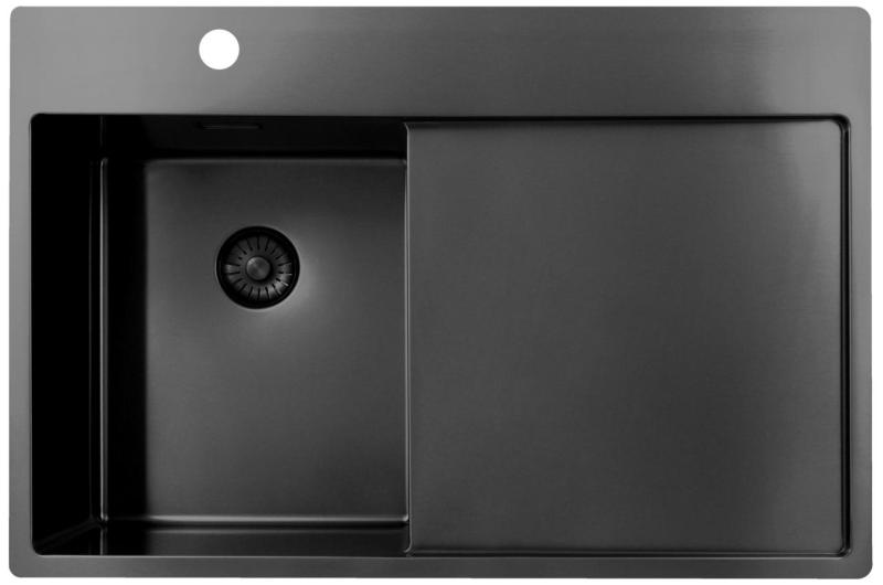 Pure.Sink Exclusivo Gun Metal majhno pomivalno korito z odcejevalnikom 78x52 cm Tapwing levo PEX3478LT-61