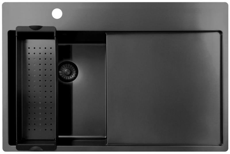 Pure.Sink Exclusivo Gun Metal majhno pomivalno korito z odcejevalnikom 78x52 cm Tapwing levo PEX3478LT-61