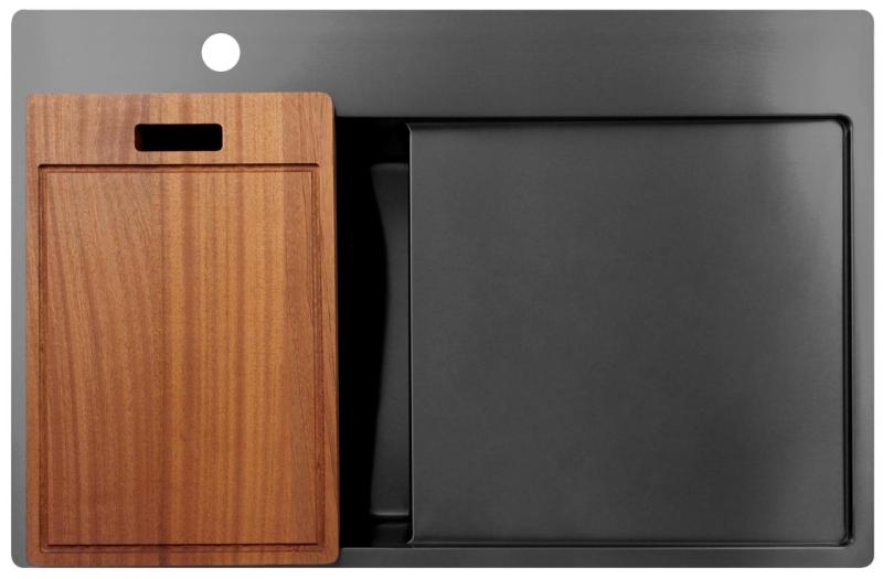 Pure.Sink Exclusivo Gun Metal majhno pomivalno korito z odcejevalnikom 78x52 cm Tapwing levo PEX3478LT-61