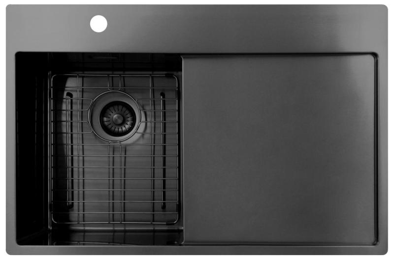 Pure.Sink Exclusivo Gun Metal majhno pomivalno korito z odcejevalnikom 78x52 cm Tapwing levo PEX3478LT-61