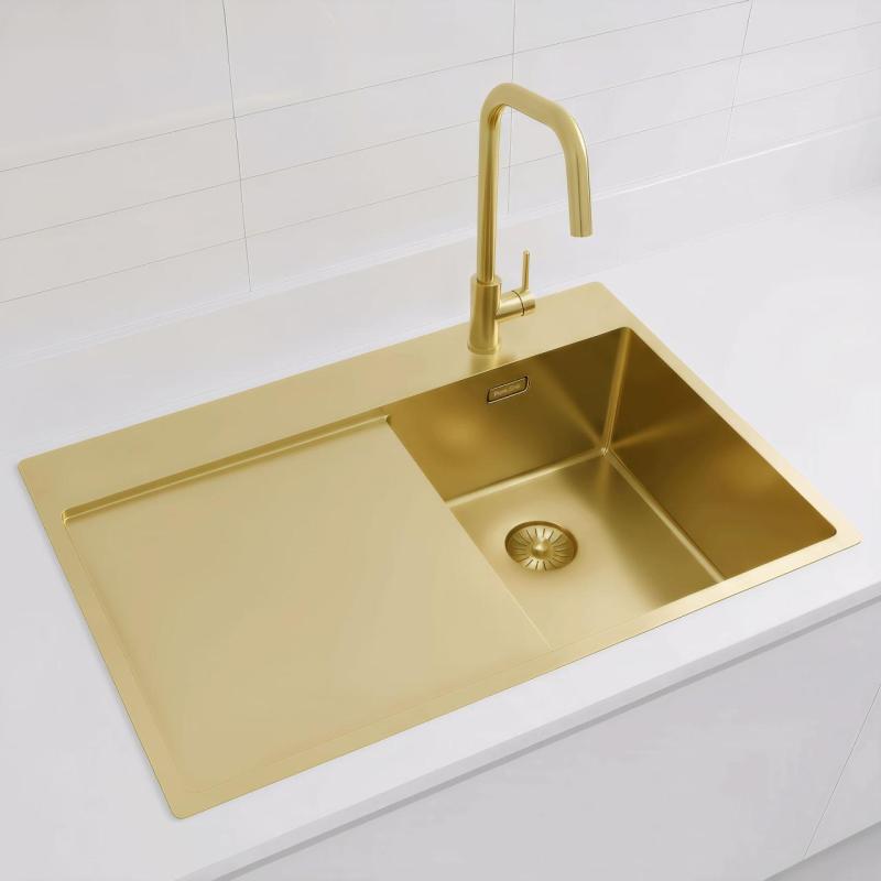 Pure.Sink Exclusivo Zlata majhna pomivalna korita z odkapnim delom 78x52 cm Tapwing desno PEX3478RT-60