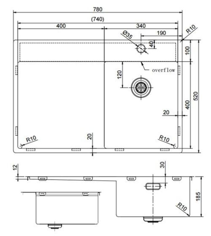 Pure.Sink Exclusivo Bakreni mali umivalnik z odcejalnikom 78x52 cm Tapwing desno PEX3478RT-62