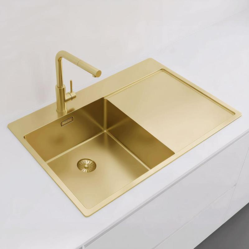 Pure.Sink Exclusivo Zlata pomivalna korita z odkapnim delom 78x52 cm Tapwing levo PEX4078LT-60