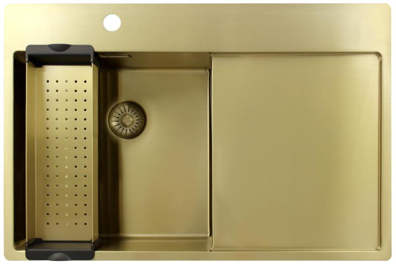 Pure.Sink Exclusivo Zlata pomivalna korita z odkapnim delom 78x52 cm Tapwing levo PEX4078LT-60