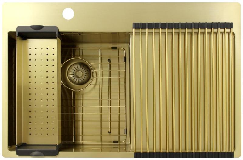 Pure.Sink Exclusivo Zlata pomivalna korita z odkapnim delom 78x52 cm Tapwing levo PEX4078LT-60