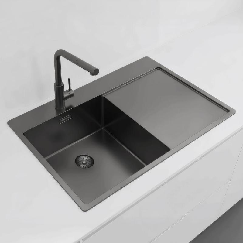 Pure.Sink Exclusivo Gun Metal umivalnik z odcejalnim delom 78x52 cm Tapwing levo PEX4078LT-61
