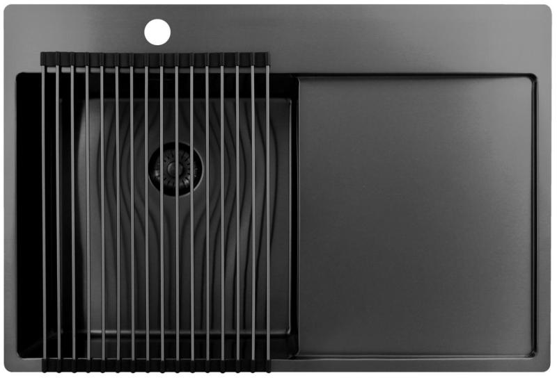 Pure.Sink Exclusivo Gun Metal umivalnik z odcejalnim delom 78x52 cm Tapwing levo PEX4078LT-61