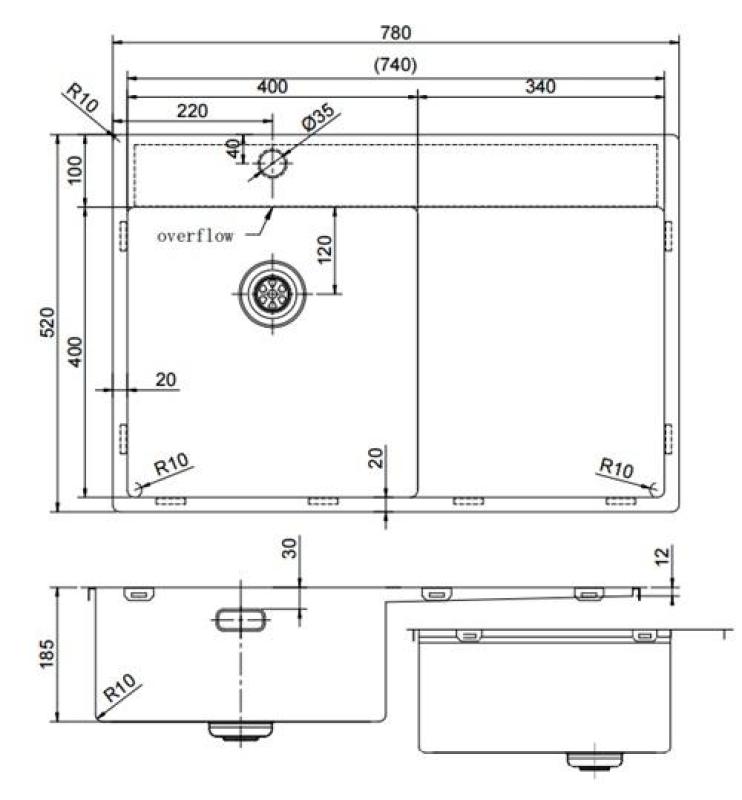 Pure.Sink Exclusivo Bakreni umivalnik z odcejalnikom 78x52 cm Tapwing levo PEX4078LT-62