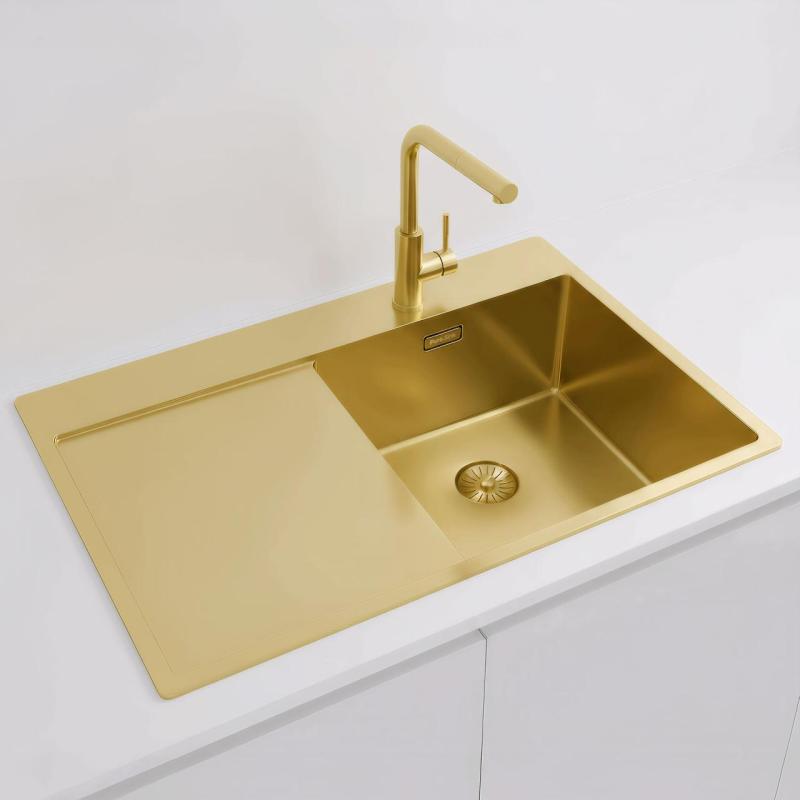 Pure.Sink Exclusivo Zlata pomivalna korita z odkapnim delom 78x52 cm Tapwing desno PEX4078RT-60
