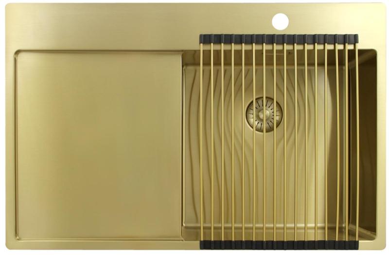 Pure.Sink Exclusivo Zlata pomivalna korita z odkapnim delom 78x52 cm Tapwing desno PEX4078RT-60