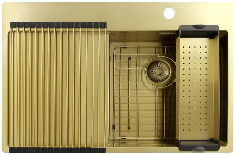 Pure.Sink Exclusivo Zlata pomivalna korita z odkapnim delom 78x52 cm Tapwing desno PEX4078RT-60