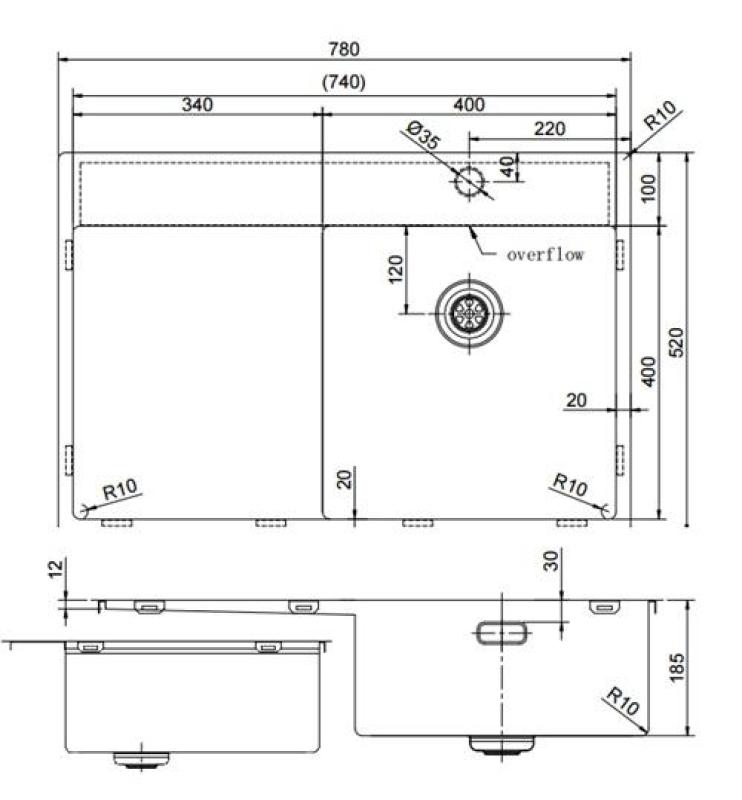 Pure.Sink Exclusivo Zlata pomivalna korita z odkapnim delom 78x52 cm Tapwing desno PEX4078RT-60