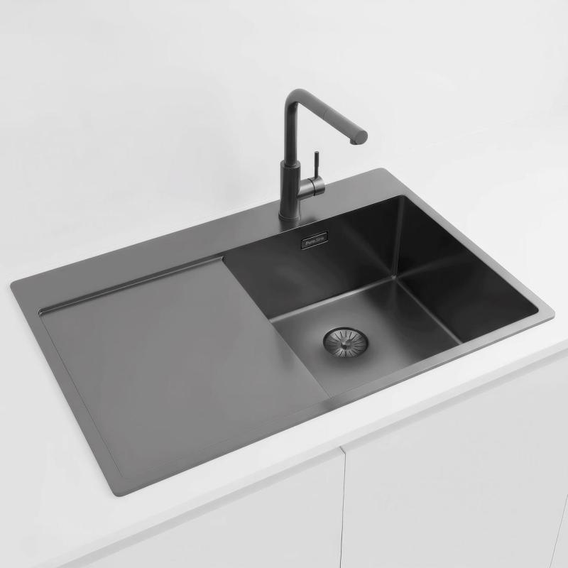 Pure.Sink Exclusivo Gun Metal umivalnik z odcejalnikom 78x52 cm Tapwing desno PEX4078RT-61