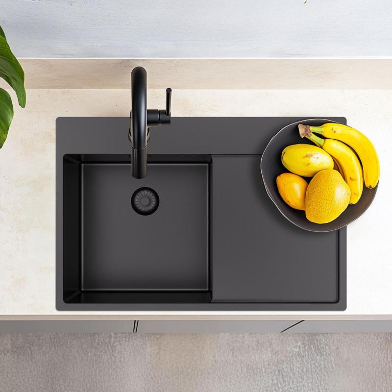 Pure.Sink Exclusivo Gun Metal umivalnik z odcejalnikom 78x52 cm Tapwing desno PEX4078RT-61