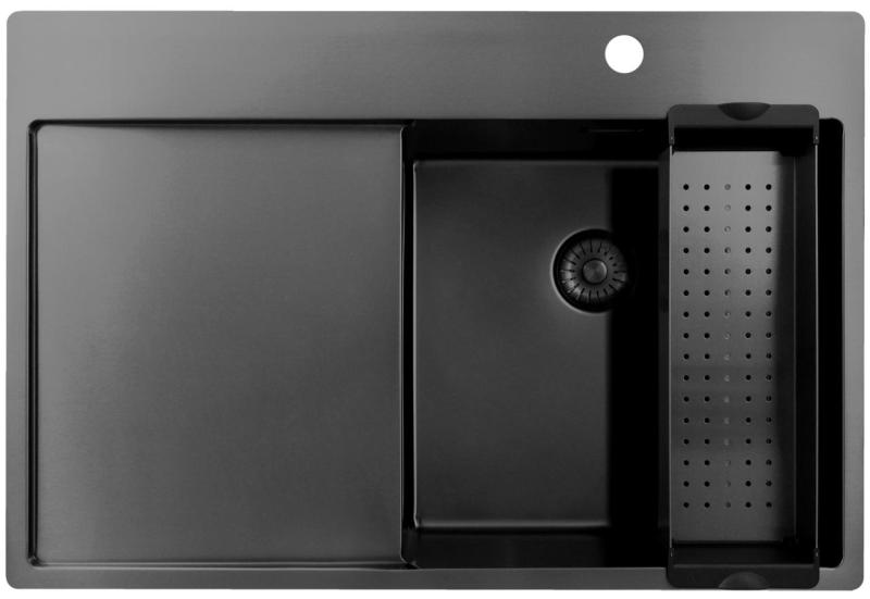 Pure.Sink Exclusivo Gun Metal umivalnik z odcejalnikom 78x52 cm Tapwing desno PEX4078RT-61