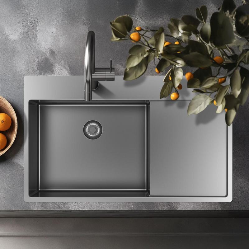 Pure.Sink Exclusivo RVS umivalnik z odcejalnikom 86x52 cm Tapwing na levi strani PEX5086LT-02