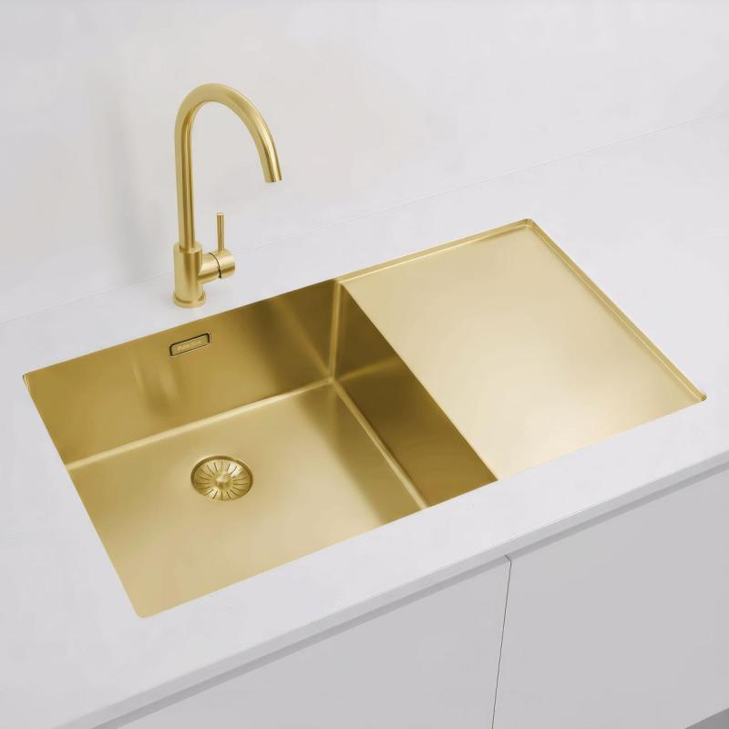 Pure.Sink Exclusivo Zlata pomivalna korita z odkapnim delom 86x52 cm Tapwing levo PEX5086LT-60