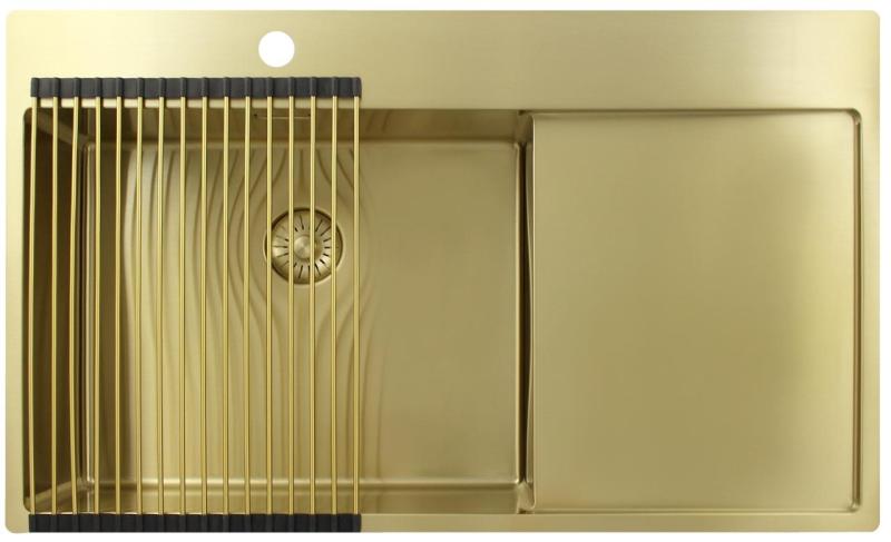 Pure.Sink Exclusivo Zlata pomivalna korita z odkapnim delom 86x52 cm Tapwing levo PEX5086LT-60