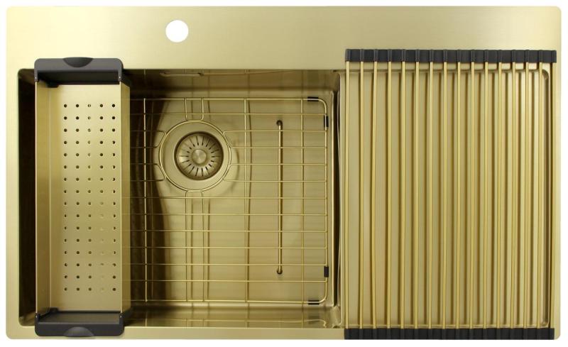 Pure.Sink Exclusivo Zlata pomivalna korita z odkapnim delom 86x52 cm Tapwing levo PEX5086LT-60