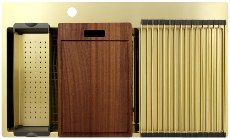 Pure.Sink Exclusivo Zlata pomivalna korita z odkapnim delom 86x52 cm Tapwing levo PEX5086LT-60