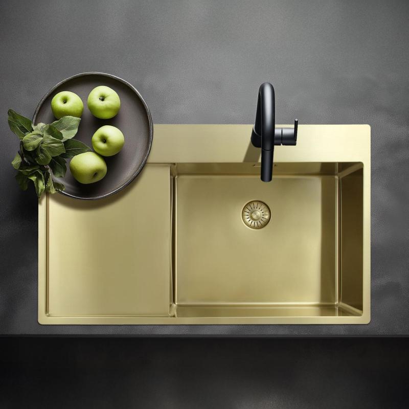 Pure.Sink Exclusivo Zlata pomivalna korita z odkapnim delom 86x52 cm Tapwing levo PEX5086LT-60