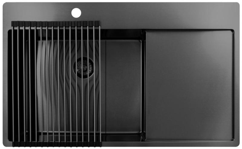 Pure.Sink Exclusivo Gun Metal pomivalno korito z odcejalnikom 86x52 cm Tapwing levo PEX5086LT-61