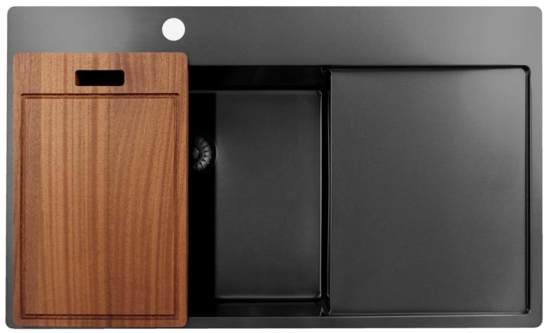 Pure.Sink Exclusivo Gun Metal pomivalno korito z odcejalnikom 86x52 cm Tapwing levo PEX5086LT-61