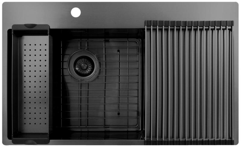 Pure.Sink Exclusivo Gun Metal pomivalno korito z odcejalnikom 86x52 cm Tapwing levo PEX5086LT-61