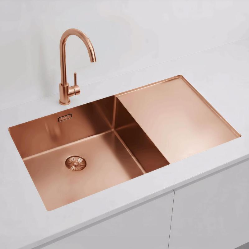 Pure.Sink Exclusivo Bakreni umivalnik z odcejevalnim delom 86x52 cm Tapwing na levi strani PEX5086LT-62