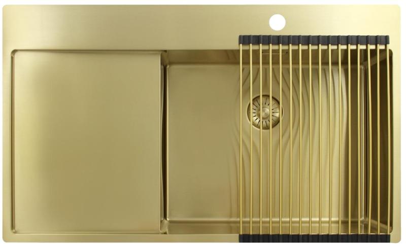 Pure.Sink Exclusivo Zlato umivalnik z odcejalnikom 86x52 cm Tapwing desno PEX5086RT-60