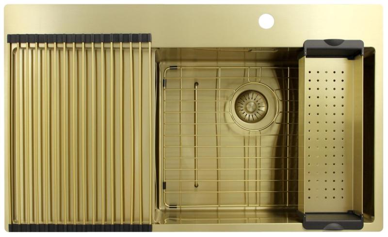 Pure.Sink Exclusivo Zlato umivalnik z odcejalnikom 86x52 cm Tapwing desno PEX5086RT-60