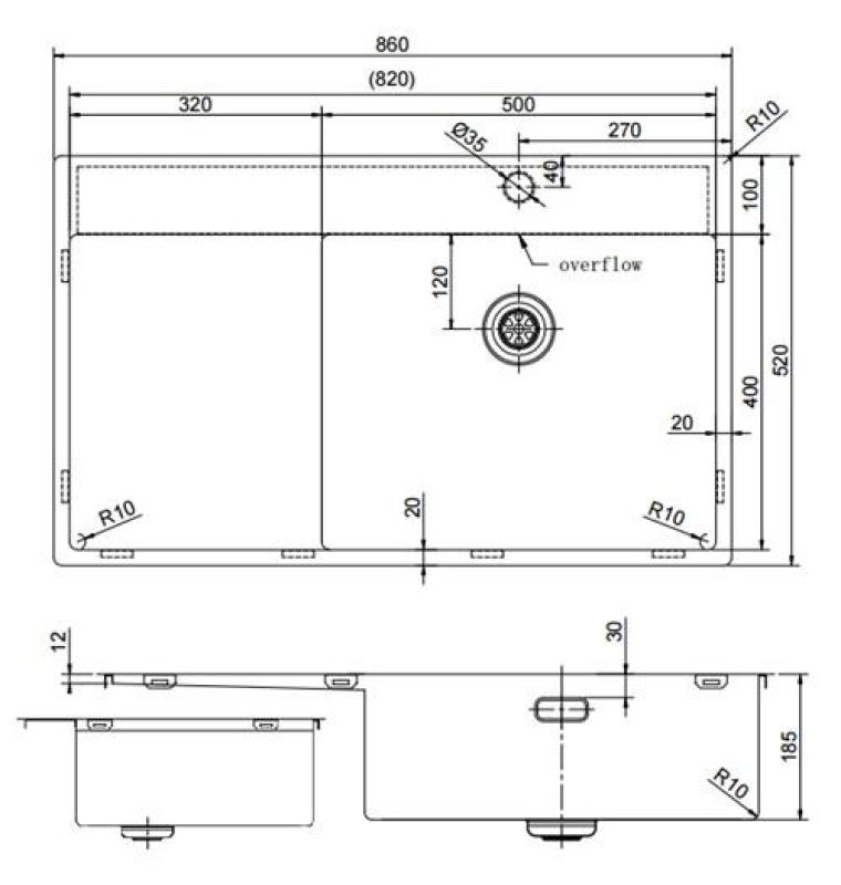Pure.Sink Exclusivo Zlato umivalnik z odcejalnikom 86x52 cm Tapwing desno PEX5086RT-60