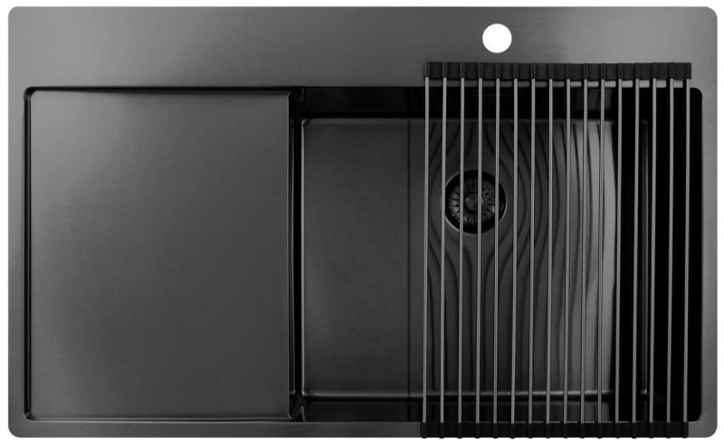 Pure.Sink Exclusivo Gun Metal umivalnik z odcejalnikom 86x52 cm Tapwing desno PEX5086RT-61