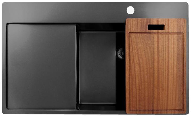 Pure.Sink Exclusivo Gun Metal umivalnik z odcejalnikom 86x52 cm Tapwing desno PEX5086RT-61