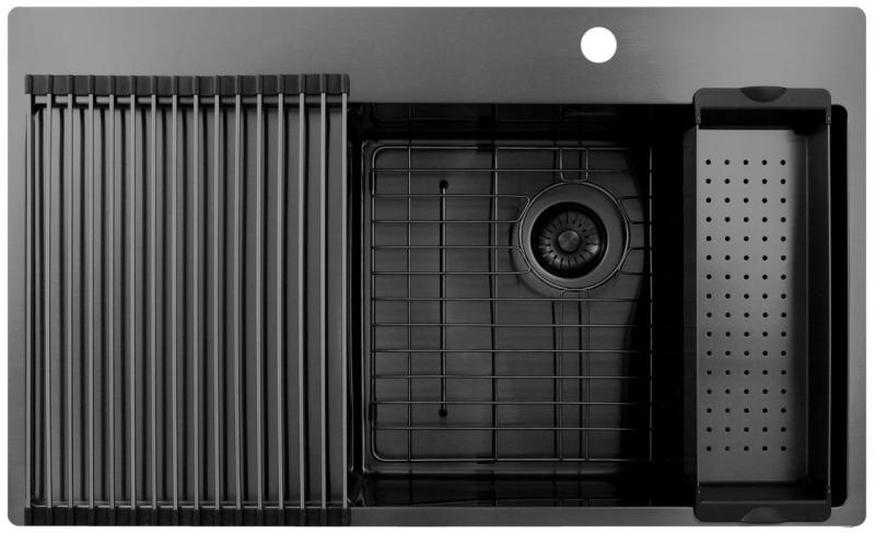 Pure.Sink Exclusivo Gun Metal umivalnik z odcejalnikom 86x52 cm Tapwing desno PEX5086RT-61