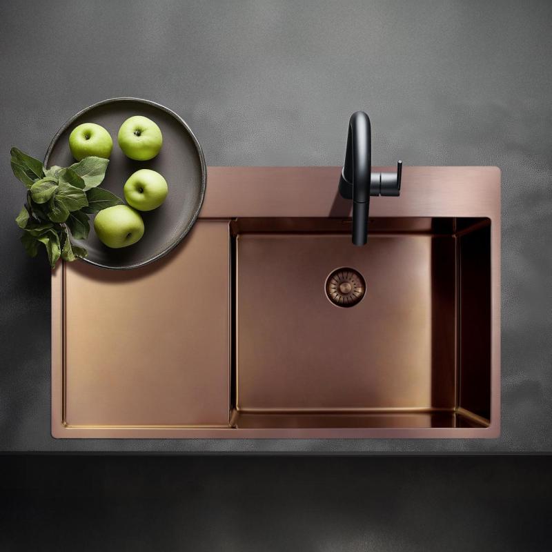 Pure.Sink Exclusivo Bakreni umivalnik z odcejalnikom 86x52 cm Tapwing desno PEX5086RT-62