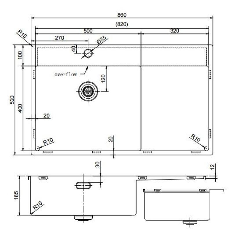 Pure.Sink Exclusivo Bakreni umivalnik z odcejalnikom 86x52 cm Tapwing desno PEX5086RT-62