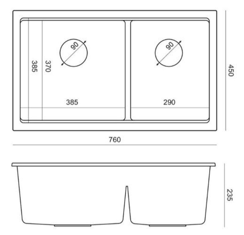 Quadri Newport II Dvojno Sivi Granitni Nadgradni Umivalnik 76x45 cm z Bakreno Zaporko 1208971360