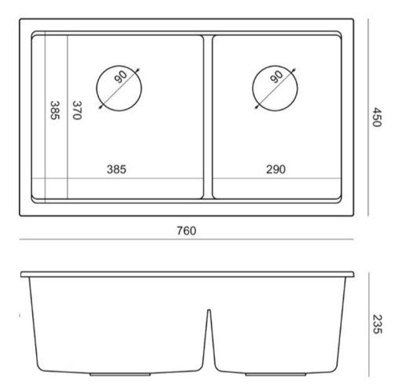 Quadri Newport II Dvojno Taupe Granitni Nadgradni Umivalnik 76x45 cm z RVS čepom 1208971372