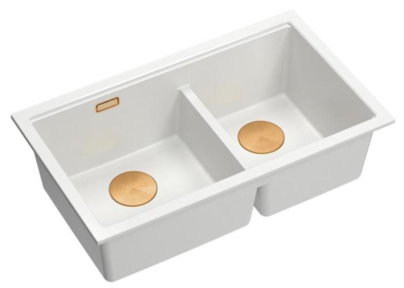 Quadri Newport II Dvojni Beli Granitni Vgradni Umivalnik 702 x 390 mm z Bakreno Zaporko 1208971373