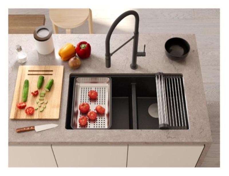 Quadri Newport II Dvojni Beli Granitni Vgradni Umivalnik 702 x 390 mm z Bakreno Zaporko 1208971373