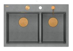 Quadri Hard Rock Dvojno sivi granitni nadgradni umivalnik 76x50 cm z bakreno vtičnico in dodatki 1208971389