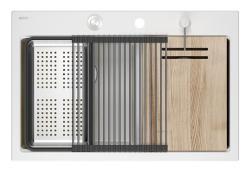 Quadri Hard Rock Dvojni Beli Granitni Nadgradni Umivalnik 76x50 cm z Inox čepom in dodatki 1208971398