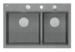 Quadri Hard Rock Dvojno sivi granitni nadgradni umivalnik 76x50 cm z RVS čepom in dodatki 1208971400