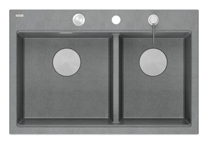 Quadri Hard Rock Dvojno sivi granitni nadgradni umivalnik 76x50 cm z RVS čepom in dodatki 1208971400