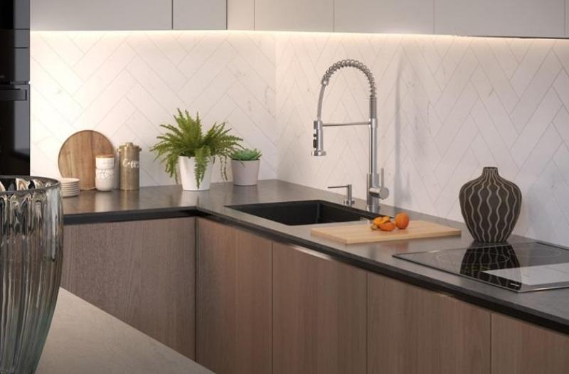 Quadri Redwick kuhinjska pipa iz nerjavečega jekla z delno fleksibilnim izlivom in tušem z dvema vrstama curka plus funkcijo ustavitve vode 1208971411